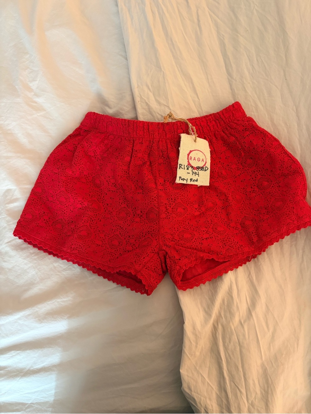 NWT RAGA Poppy Red Lace Eyelet Shorts